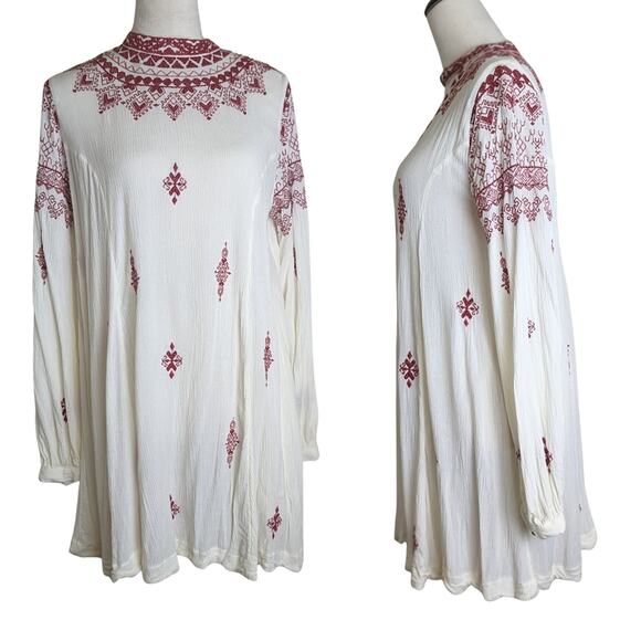 Free People Embroidered Boho Gauzy Knit Dress Women's Size Small - Picture 1 of 10